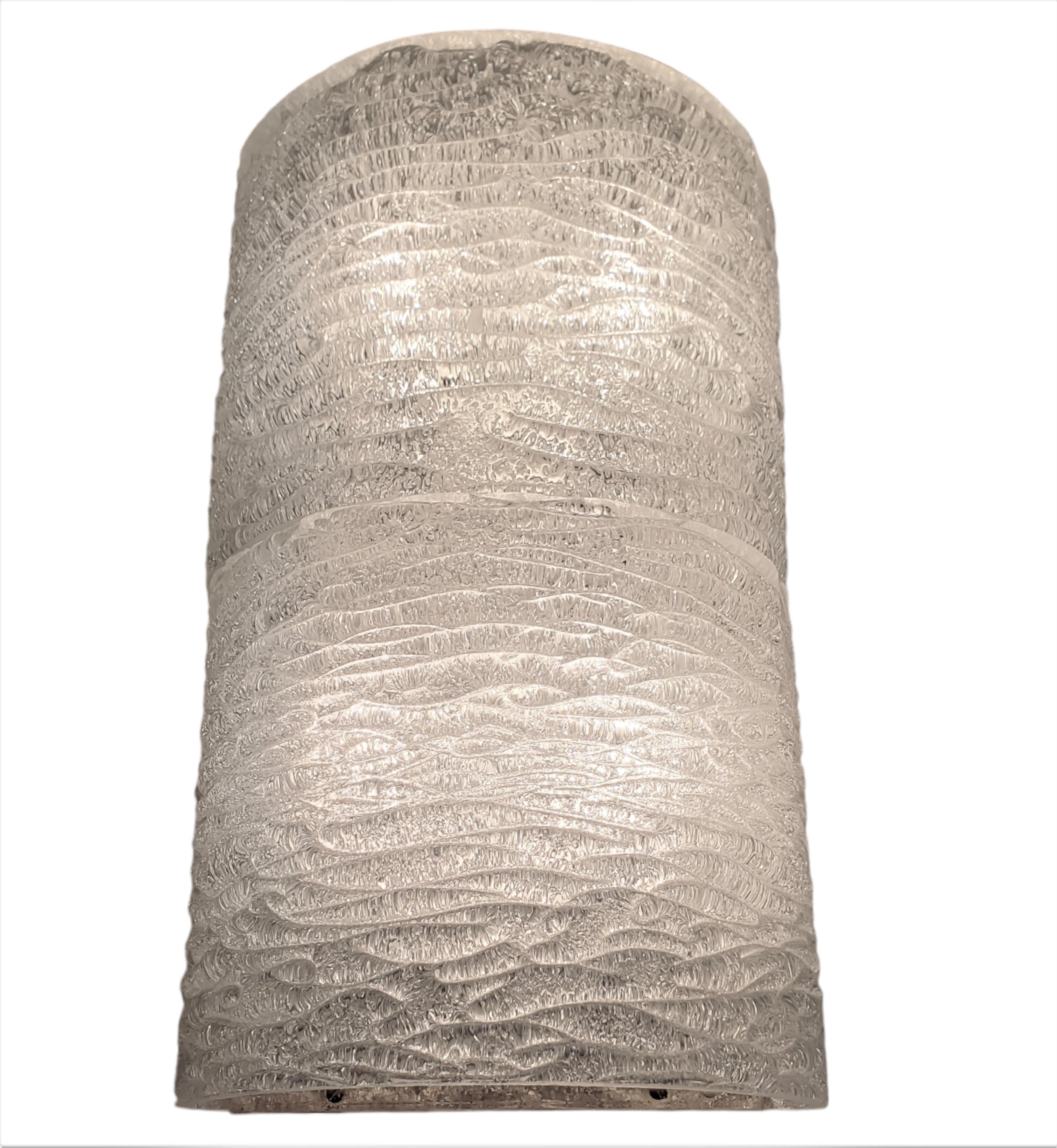 Large pair of Mid Century Modern frosted white textured and ribbed wall sconces For Sale 7