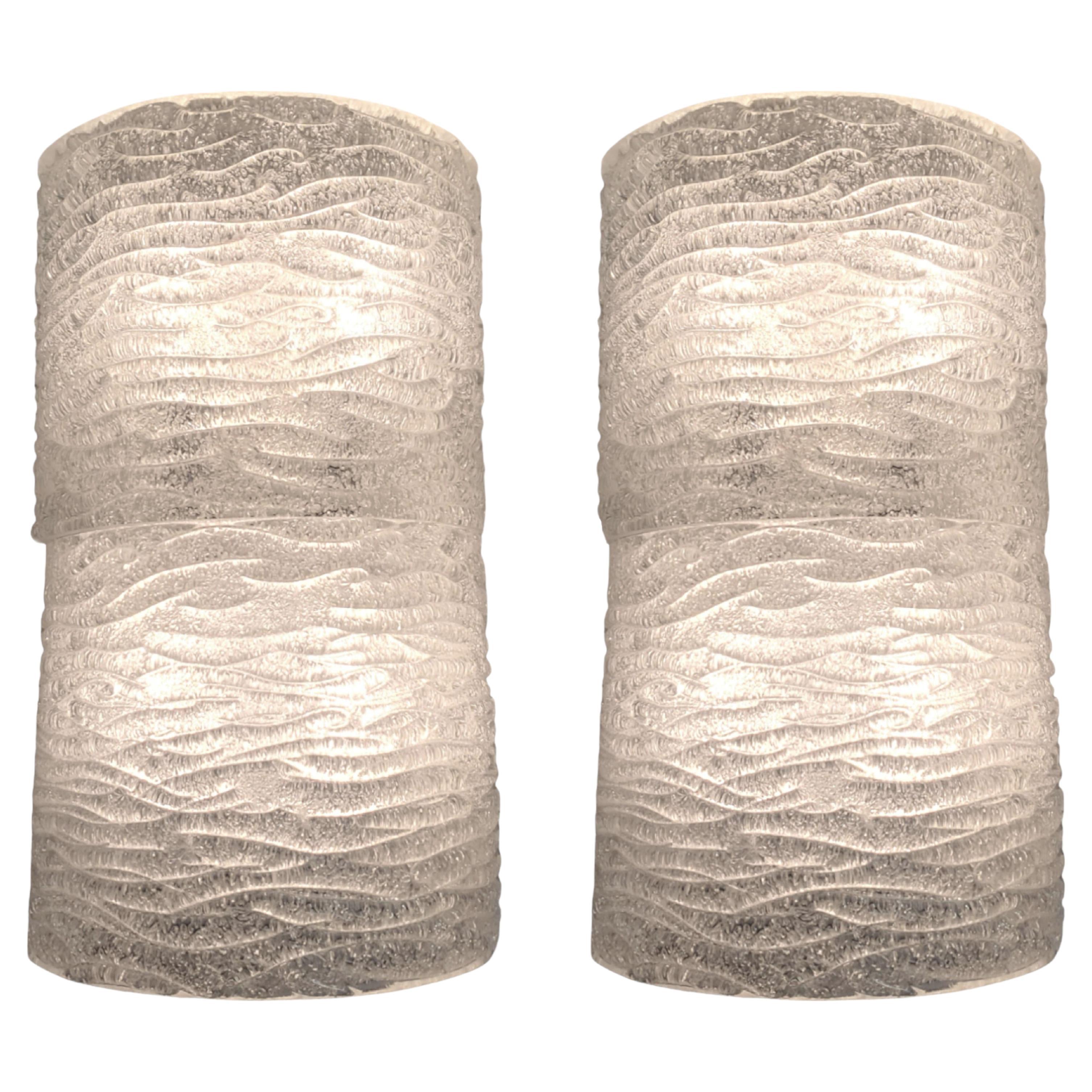 Large pair of Mid Century Modern frosted white textured and ribbed wall sconces For Sale 12