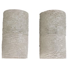 Large pair of Mid Century Modern frosted white textured and ribbed wall sconces