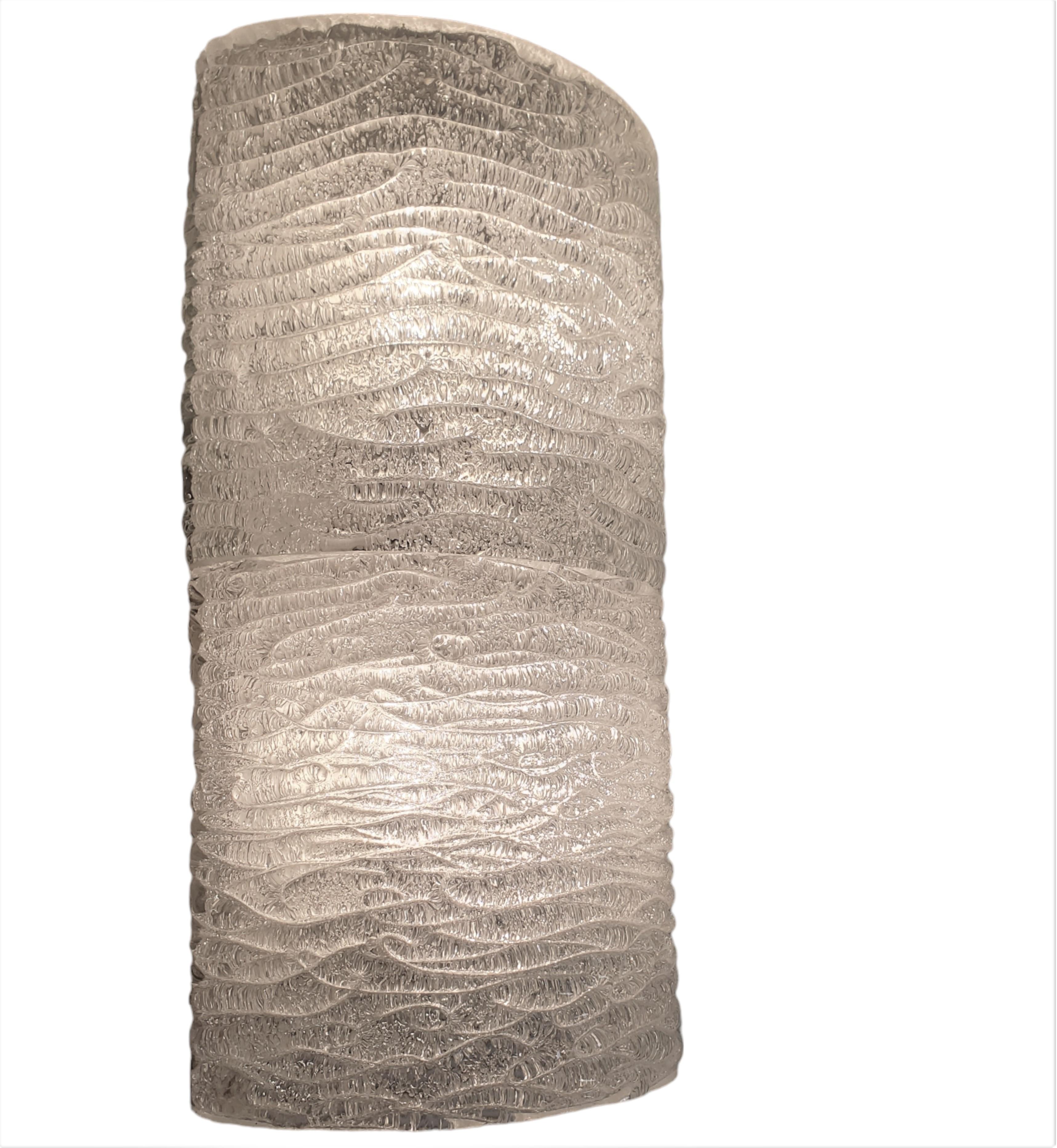 20th Century Large pair of Mid Century Modern frosted white textured and ribbed wall sconces For Sale