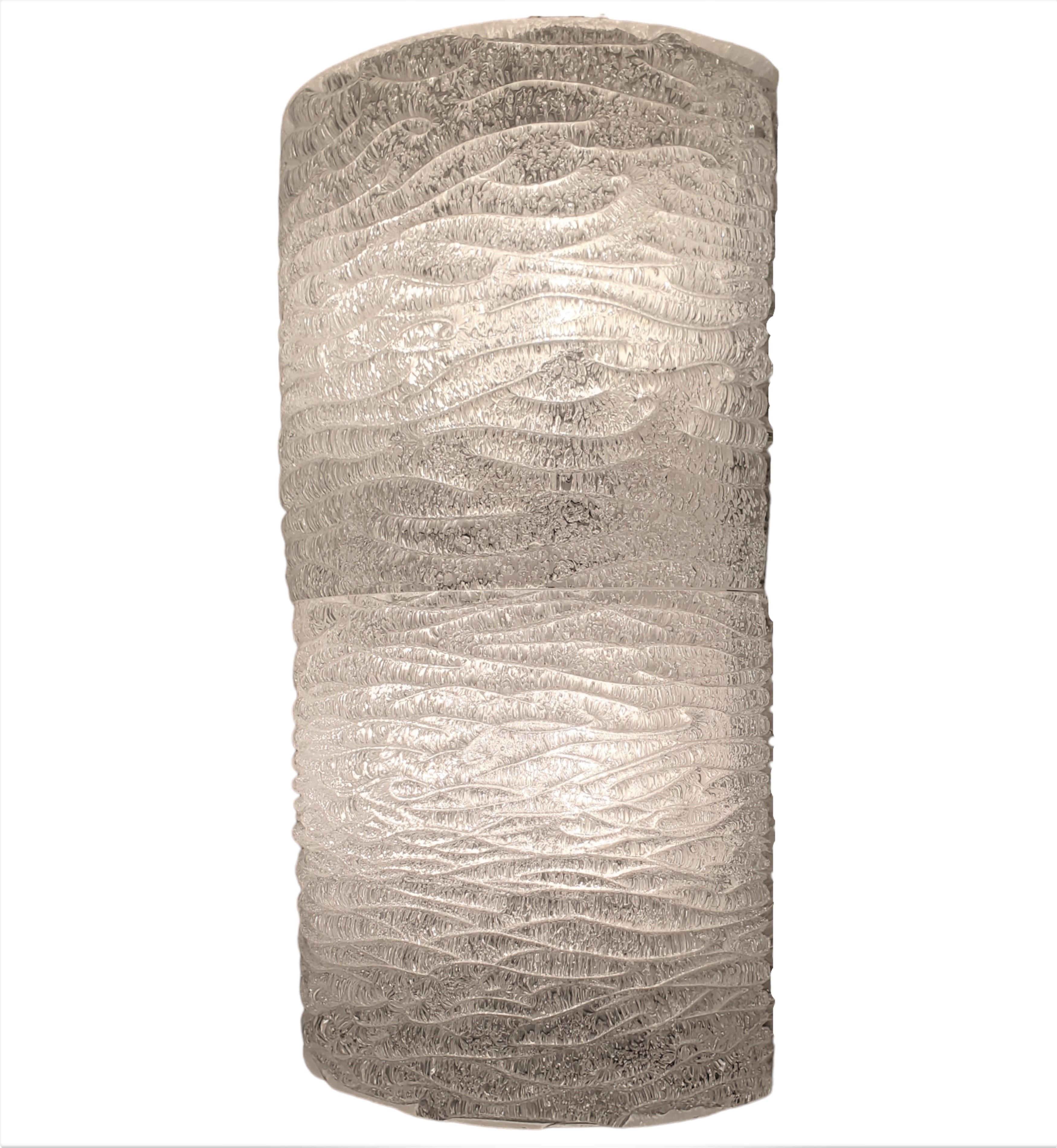 Blown Glass Large pair of Mid Century Modern frosted white textured and ribbed wall sconces For Sale