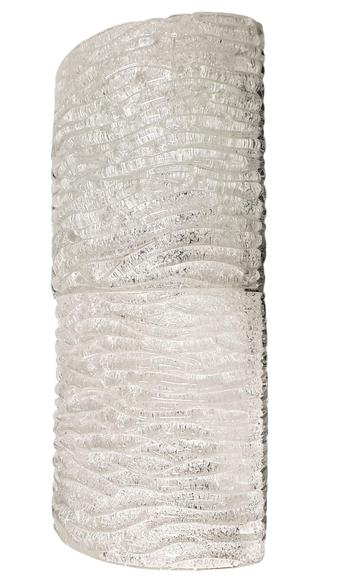Large pair of Mid Century Modern frosted white textured and ribbed wall sconces For Sale 2