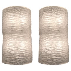 Large pair of Mid Century Modern frosted white textured and ribbed wall sconces
