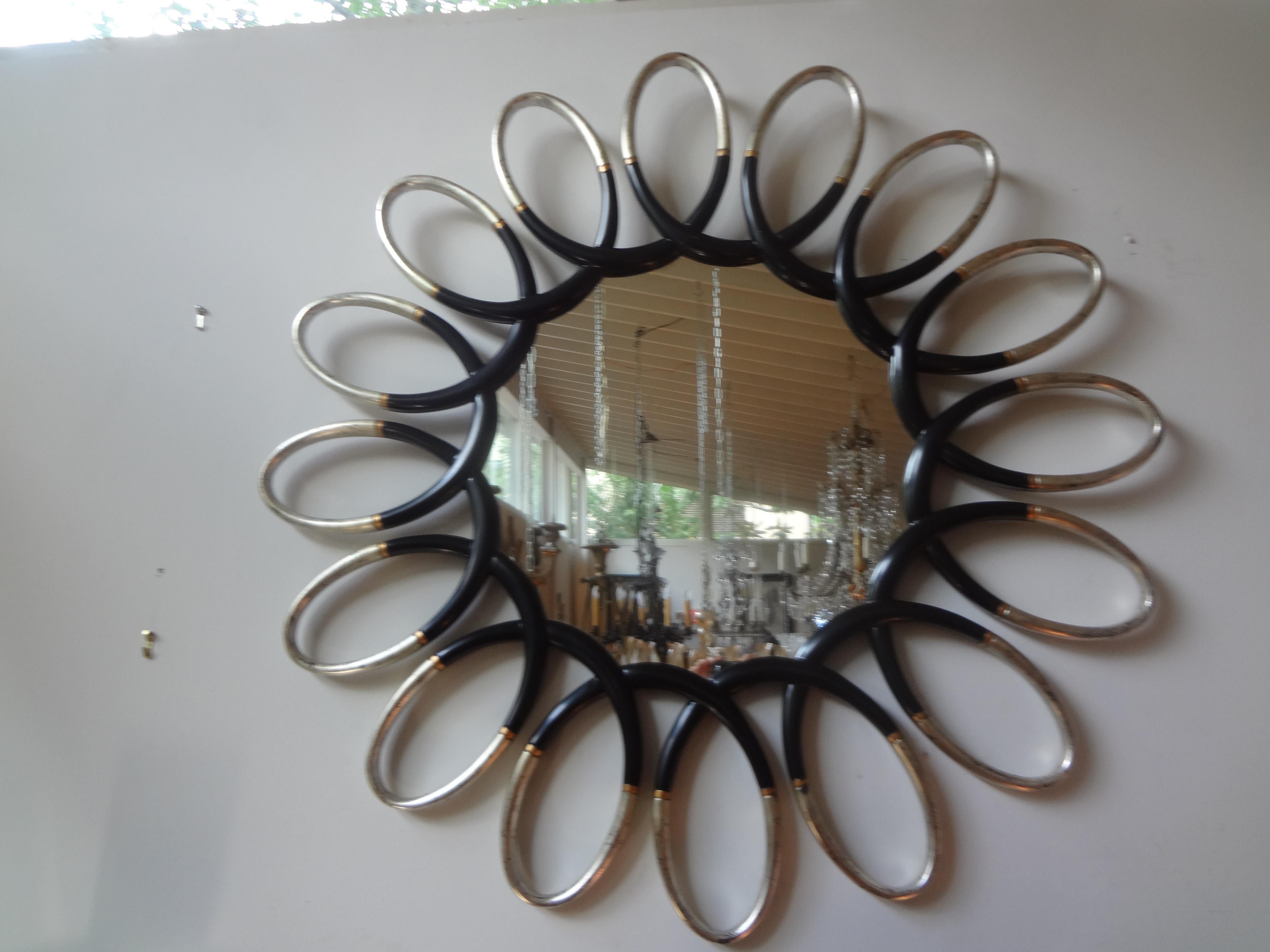 Large Pair of Mid-Century Modern Italian Painted And Gilt Wood Mirrors In Good Condition In Houston, TX