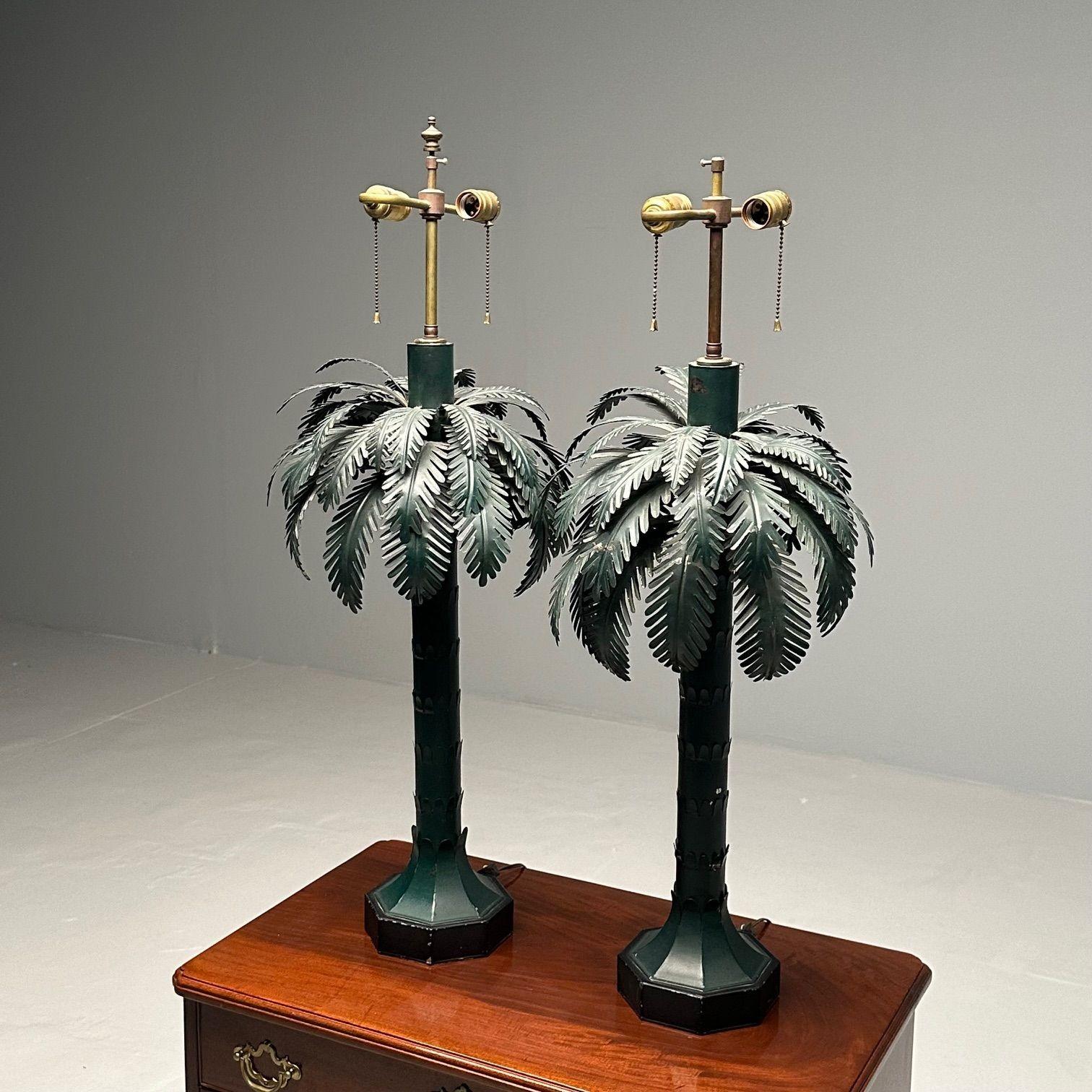Maison Jansen Style, Mid-Century Modern, Palm Tree Lamps, Green, Metal, 1970s For Sale 5