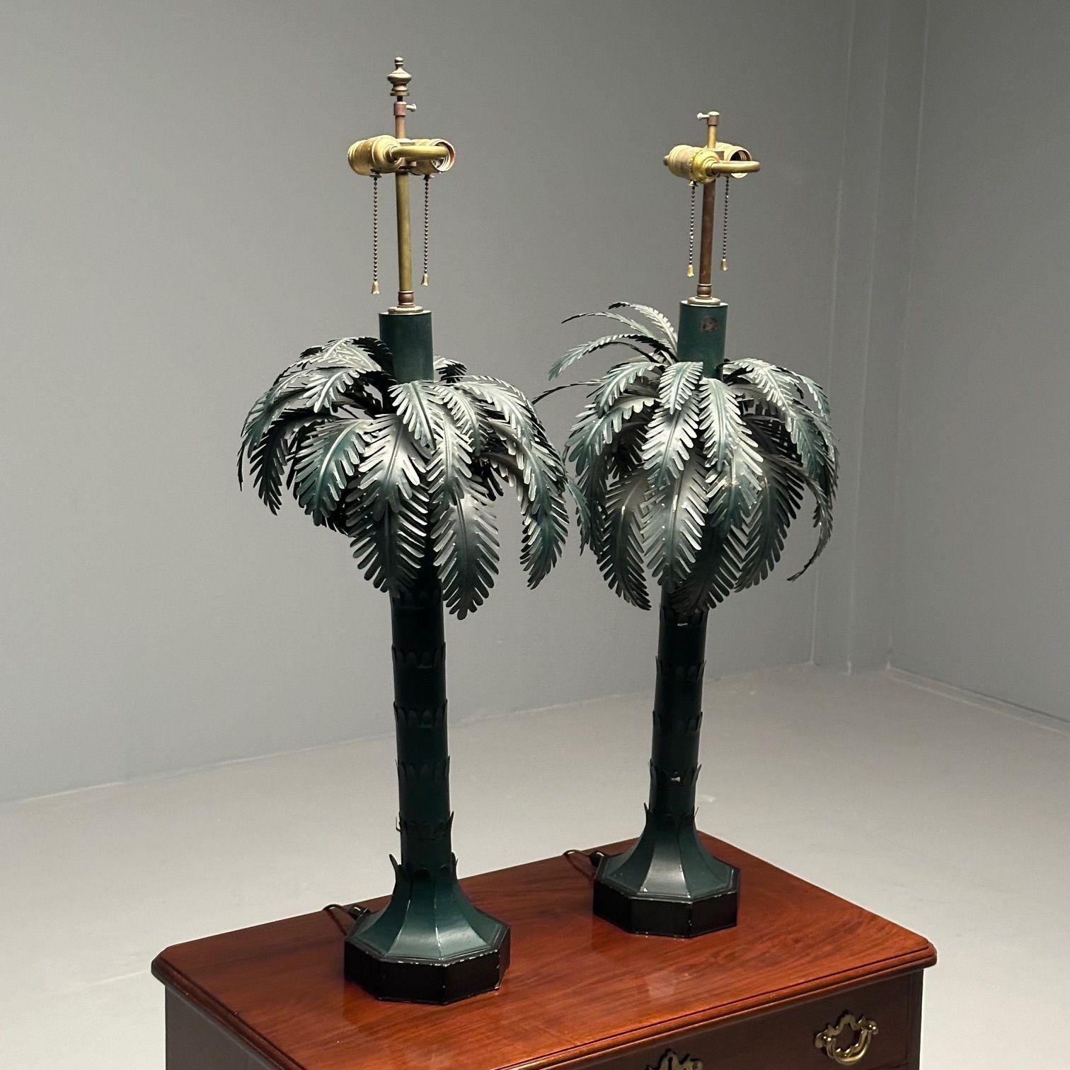 Maison Jansen Style, Mid-Century Modern, Palm Tree Lamps, Green, Metal, 1970s For Sale 6