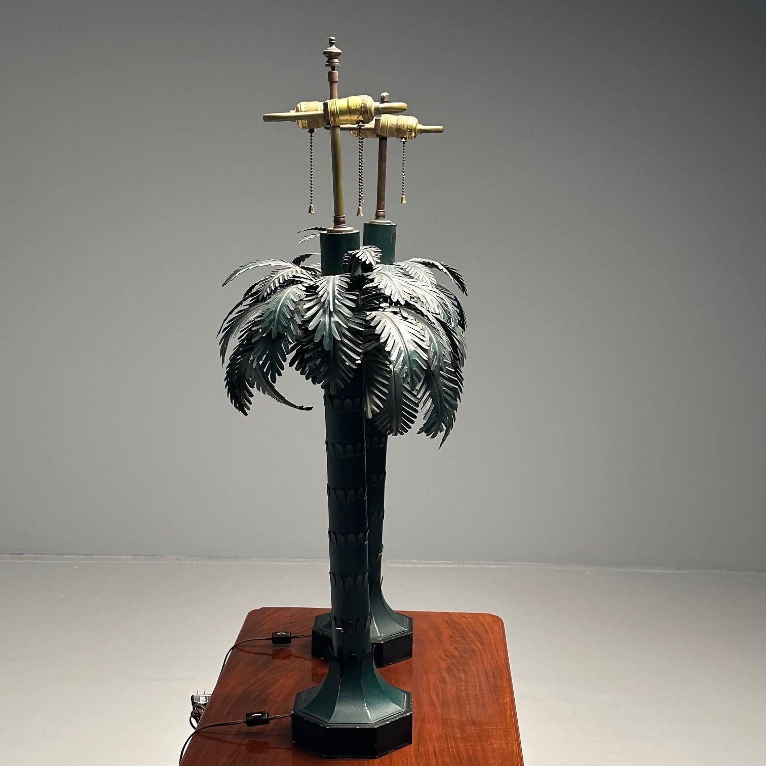 Maison Jansen Style, Mid-Century Modern, Palm Tree Lamps, Green, Metal, 1970s For Sale 7