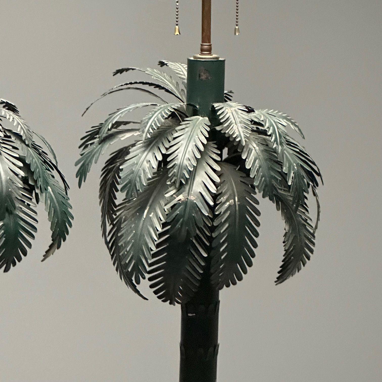 Maison Jansen Style, Mid-Century Modern, Palm Tree Lamps, Green, Metal, 1970s For Sale 8