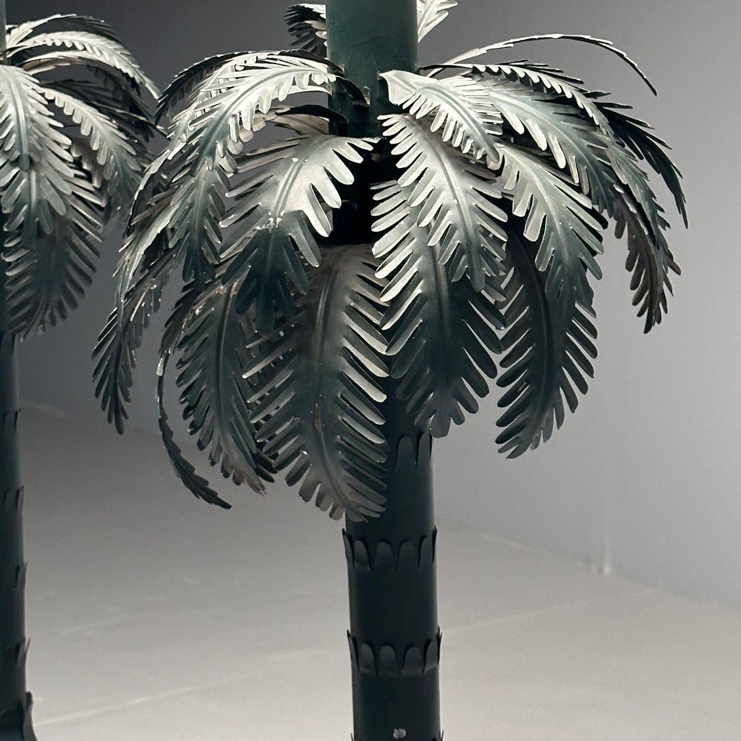 Maison Jansen Style, Mid-Century Modern, Palm Tree Lamps, Green, Metal, 1970s For Sale 9