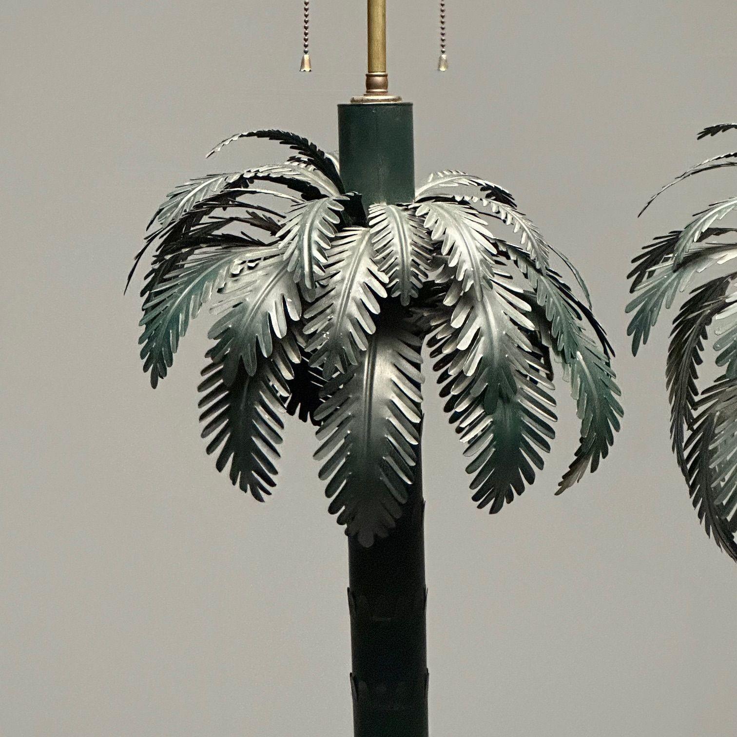 Maison Jansen Style, Mid-Century Modern, Palm Tree Lamps, Green, Metal, 1970s For Sale 10