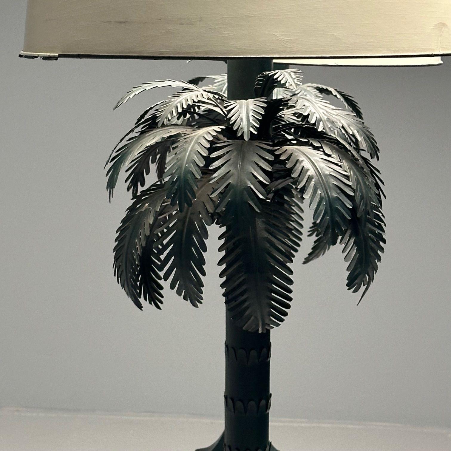 Maison Jansen Style, Mid-Century Modern, Palm Tree Lamps, Green, Metal, 1970s For Sale 11