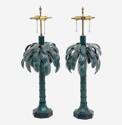 Maison Jansen Style, Mid-Century Modern, Palm Tree Lamps, Green, Metal, 1970s