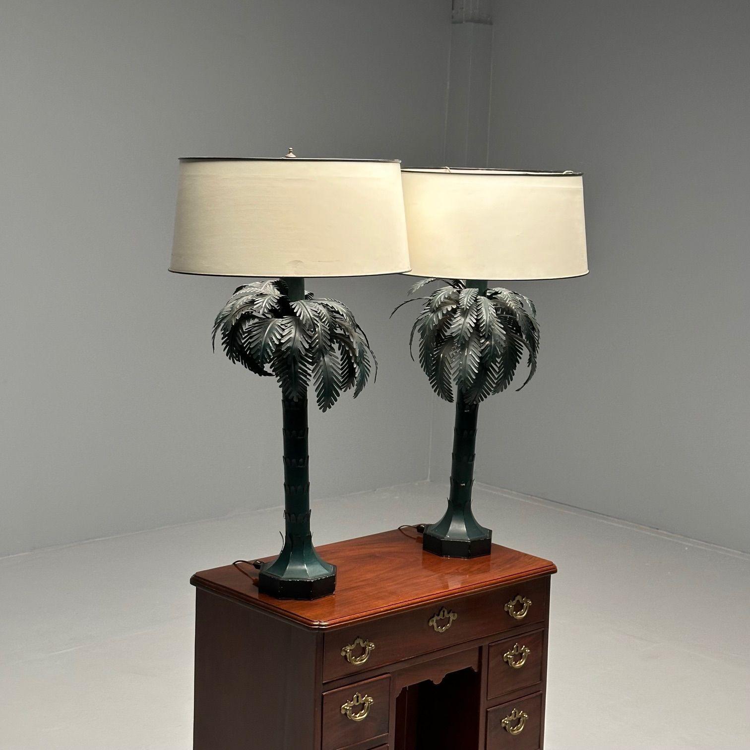 Maison Jansen Style, Mid-Century Modern, Palm Tree Lamps, Green, Metal, 1970s For Sale 1