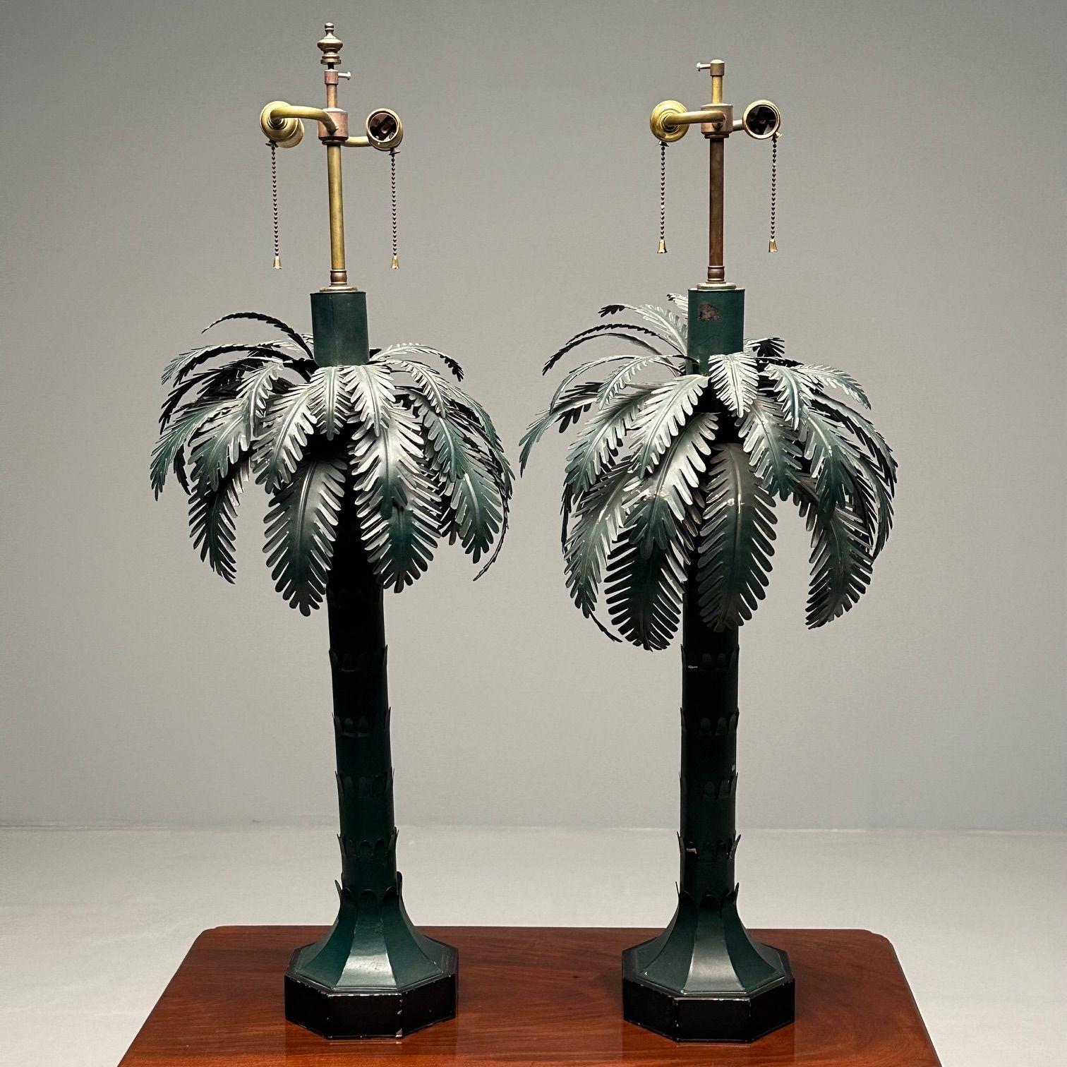 Maison Jansen Style, Mid-Century Modern, Palm Tree Lamps, Green, Metal, 1970s For Sale 2