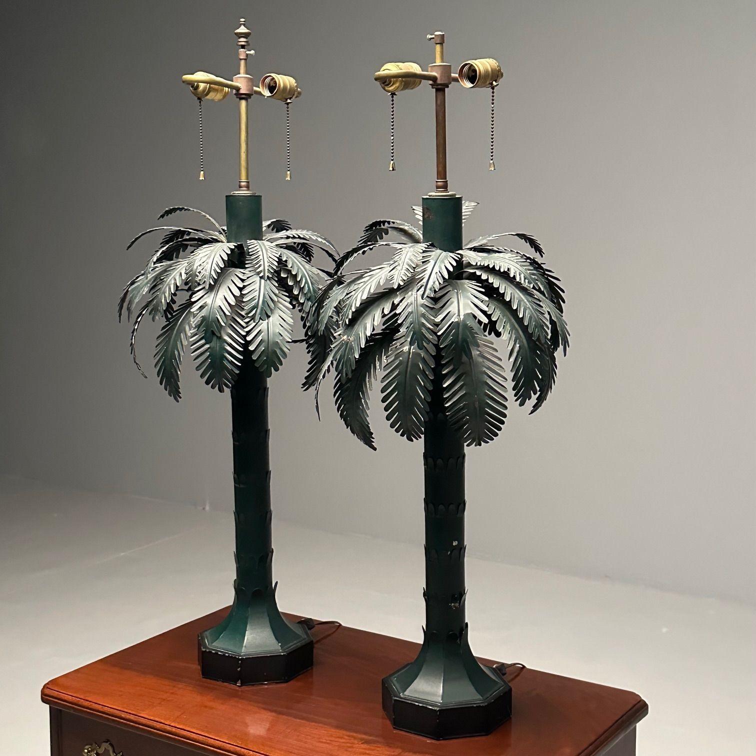 Maison Jansen Style, Mid-Century Modern, Palm Tree Lamps, Green, Metal, 1970s For Sale 4