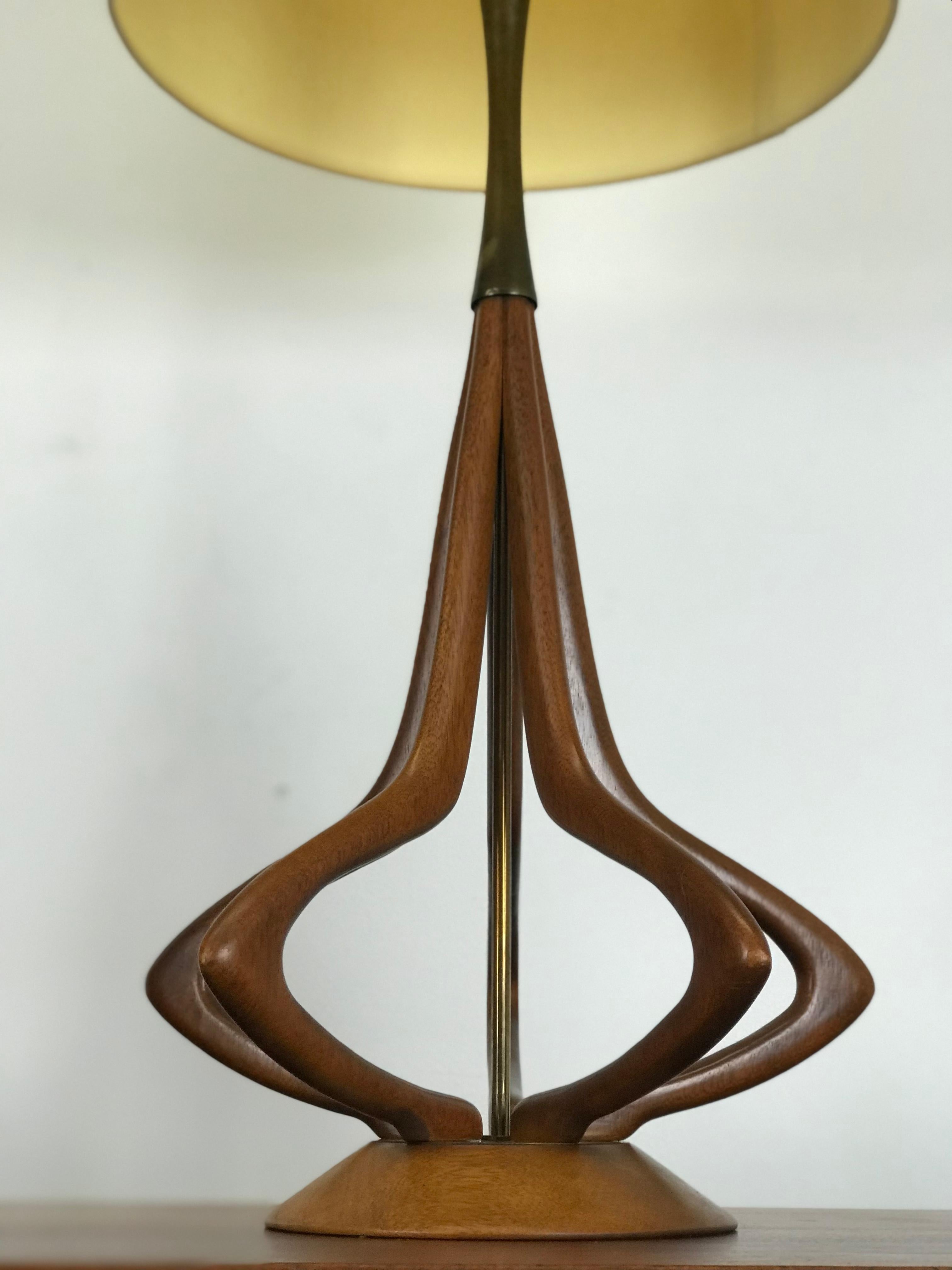 Mid-Century Modern Lamps in Sculptural Walnut with Brass Accents by Modeline 5
