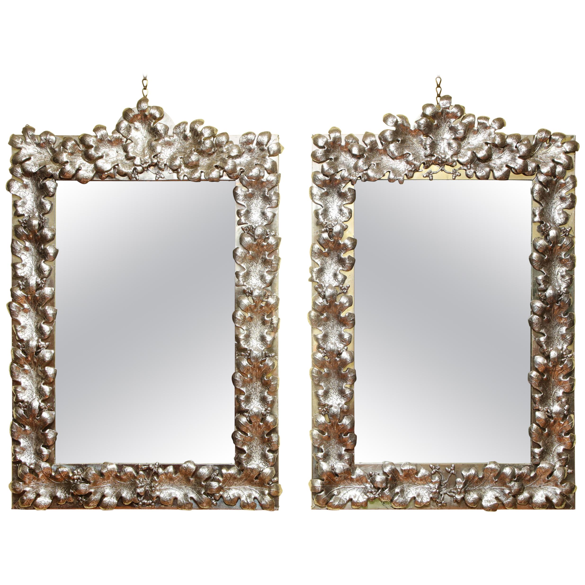 Large Pair of Mid-Century Modern Silvered Rectangular Mirrors, Mexico circa 1950 For Sale
