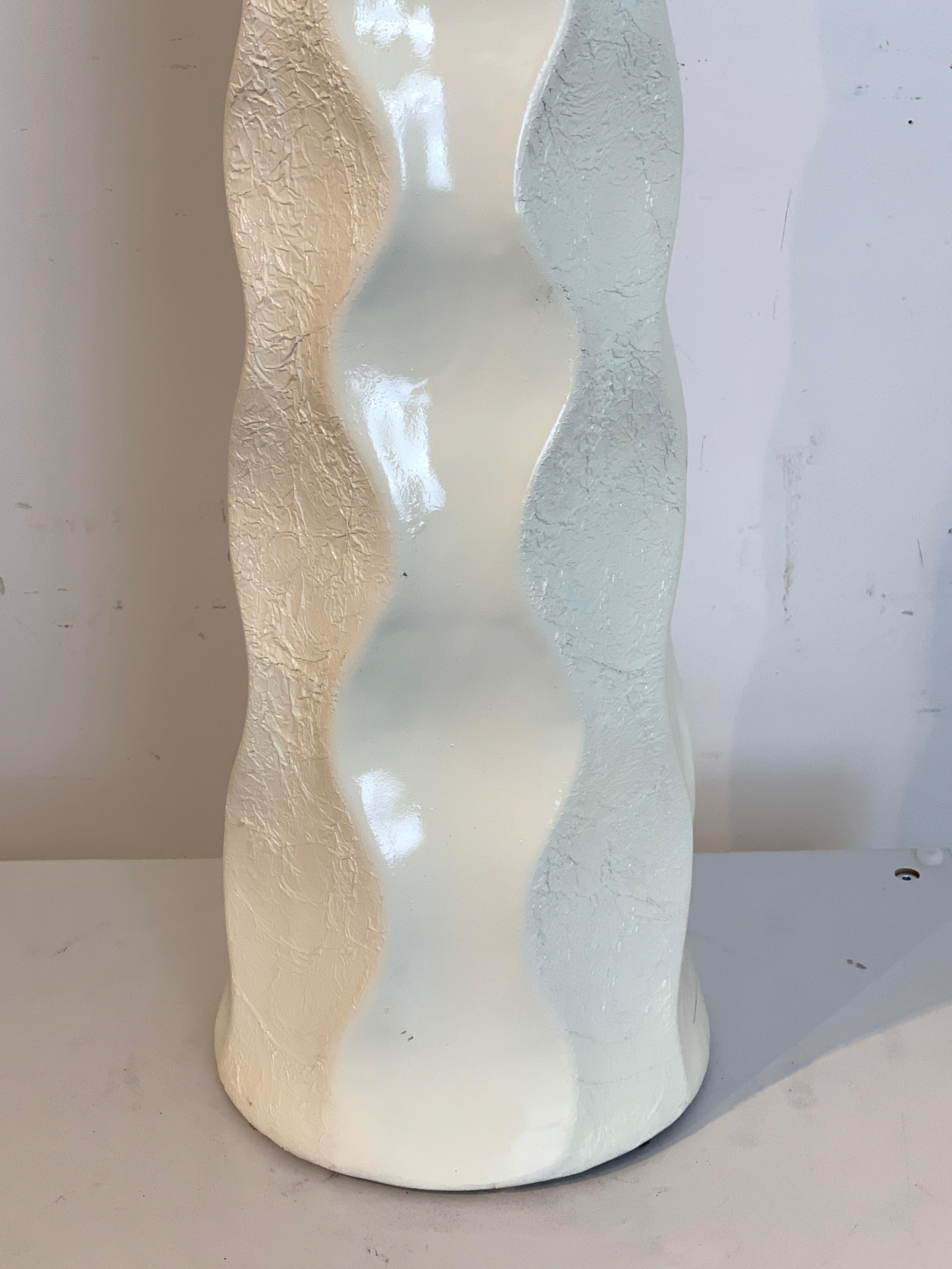 Porcelain Large Pair of Mid-Century Modern Undulating Textured Column Lamps, in White