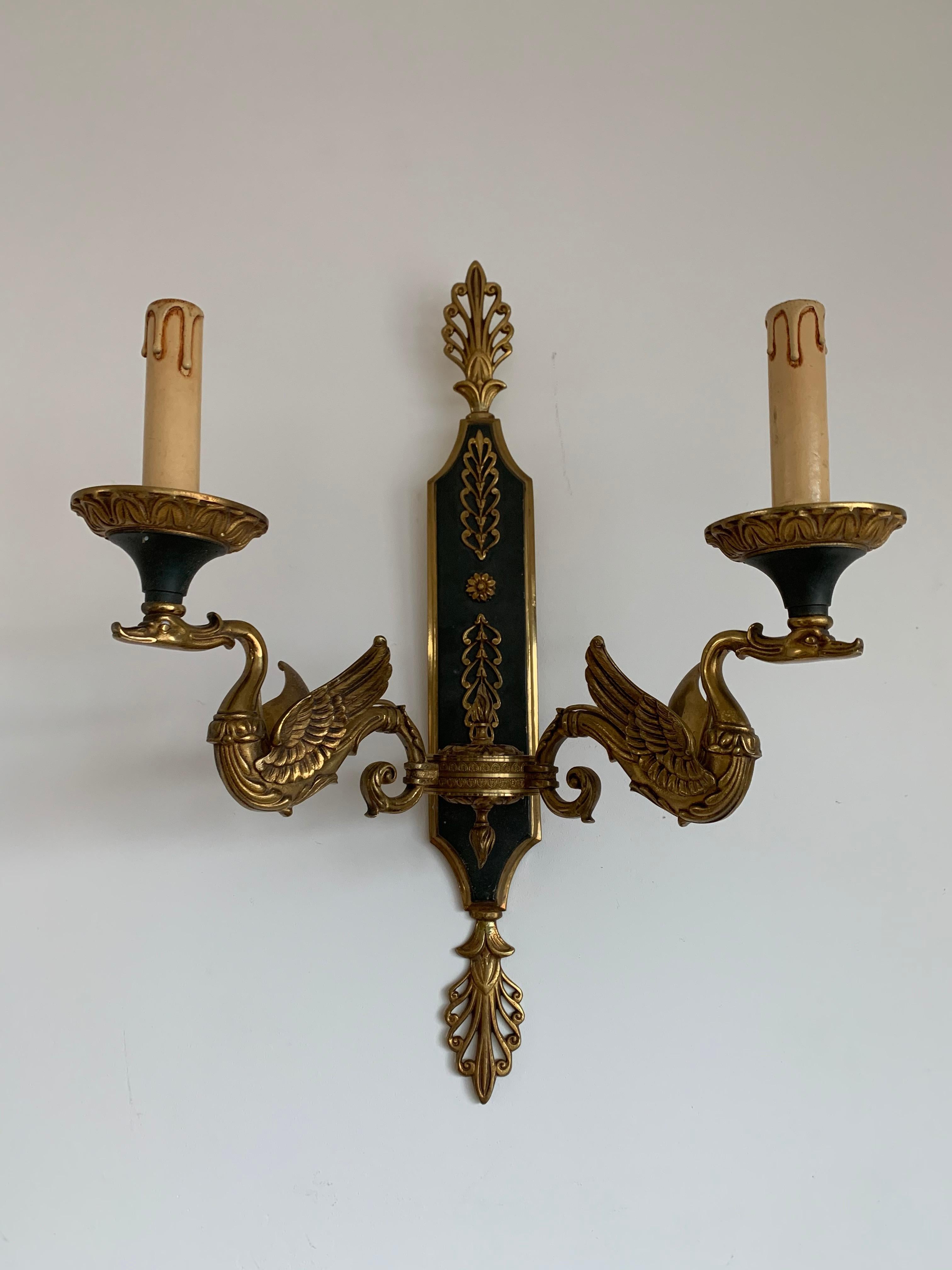 Vintage French Sconces Antique Pair Swan Shaped Wall Lamps