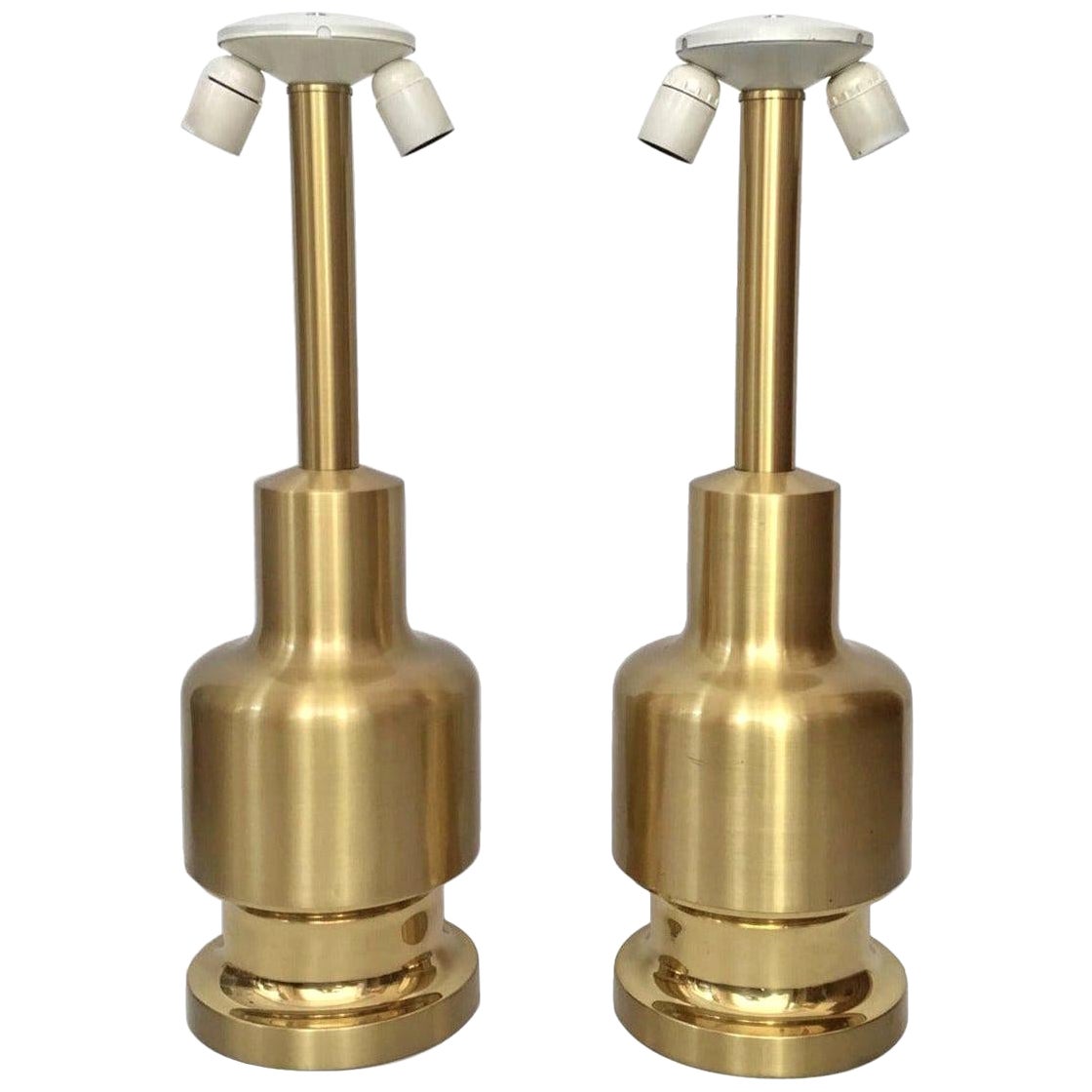 Large Pair of Midcentury Golden Brass Spanish Table Lamps by Clar, 1970s