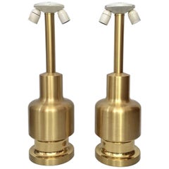 Large Pair of Midcentury Golden Brass Spanish Table Lamps by Clar, 1970s