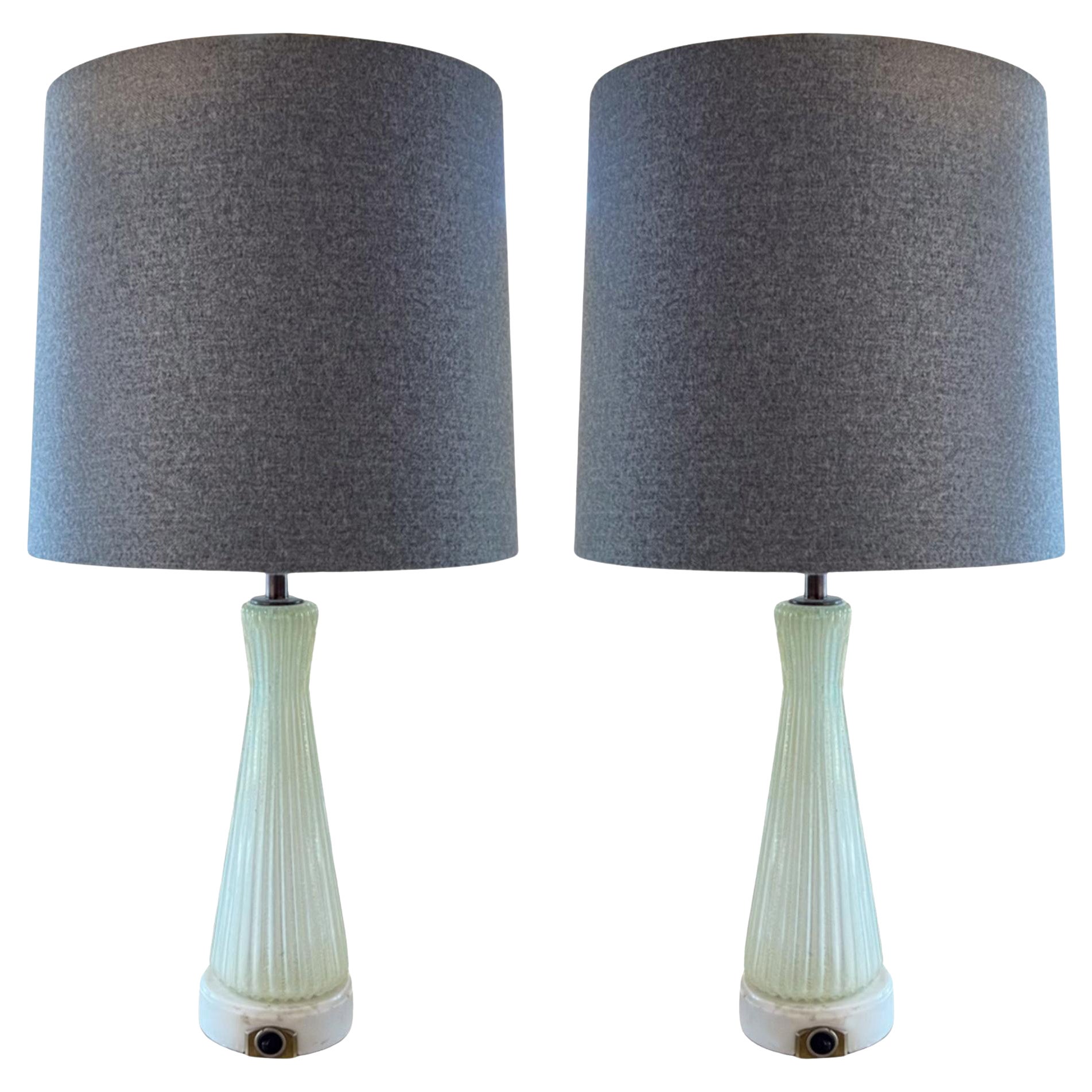 Large Pair of Midcentury Murano Glass Table Lamps, Made in Venice, Italy For Sale