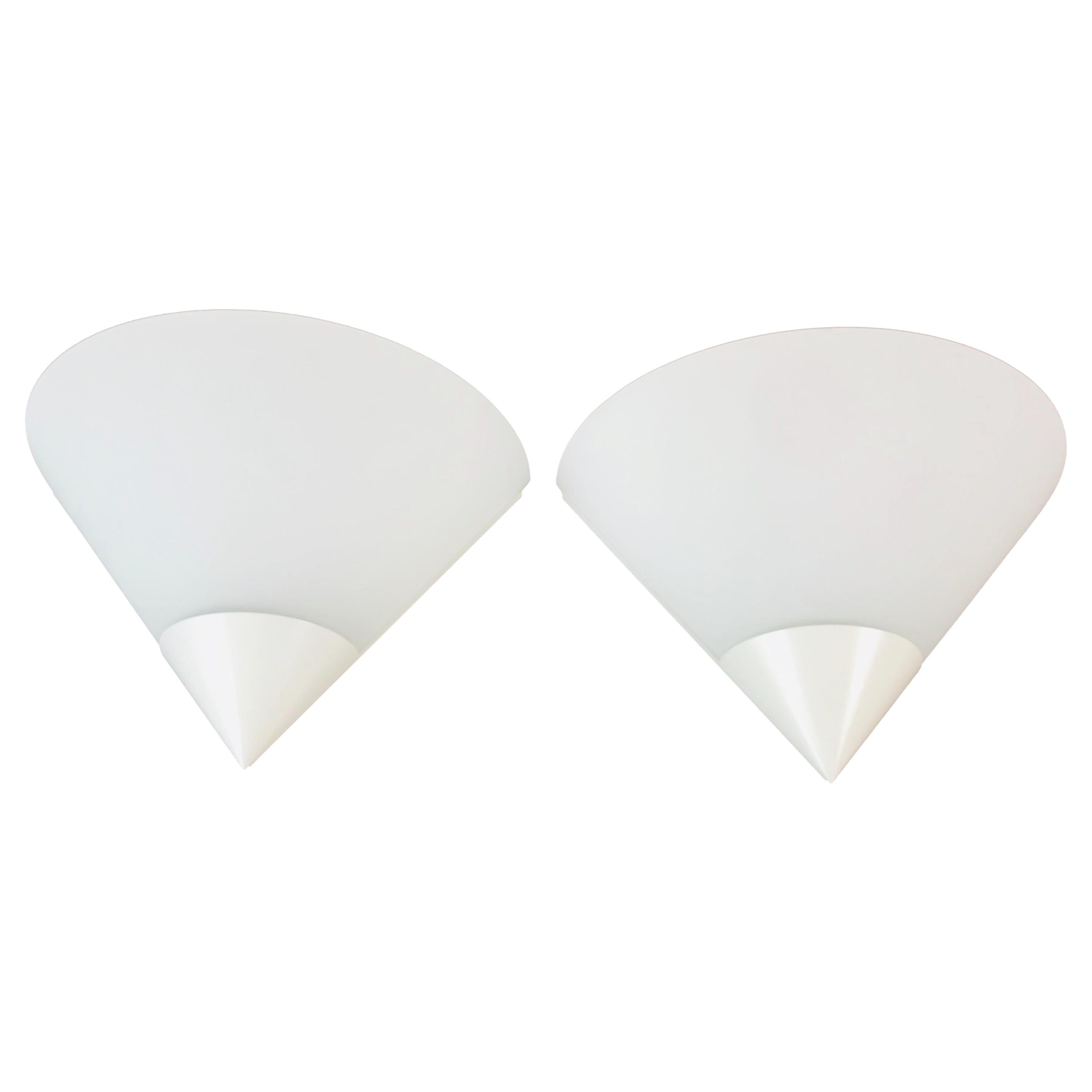 Large Pair of Midcentury Opaline Glass Wall Lamps by Limburg, Germany, 1970s For Sale