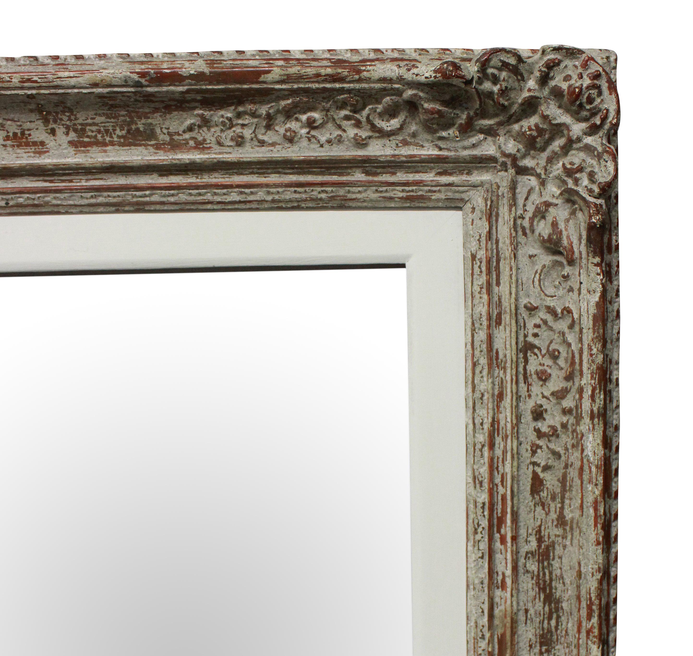 Mid-Century Modern Large Pair of Mirrors In Distressed Paintedc Frames