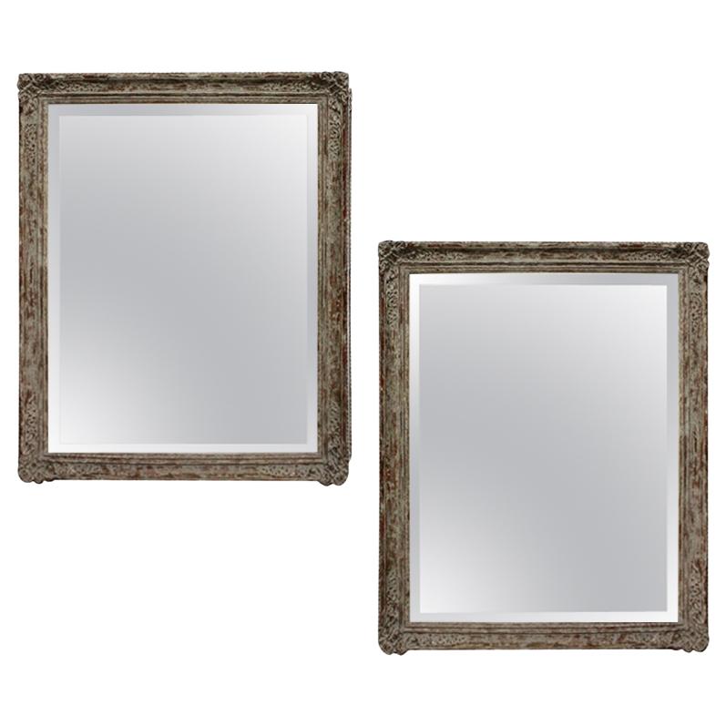 Large Pair of Mirrors In Distressed Paintedc Frames