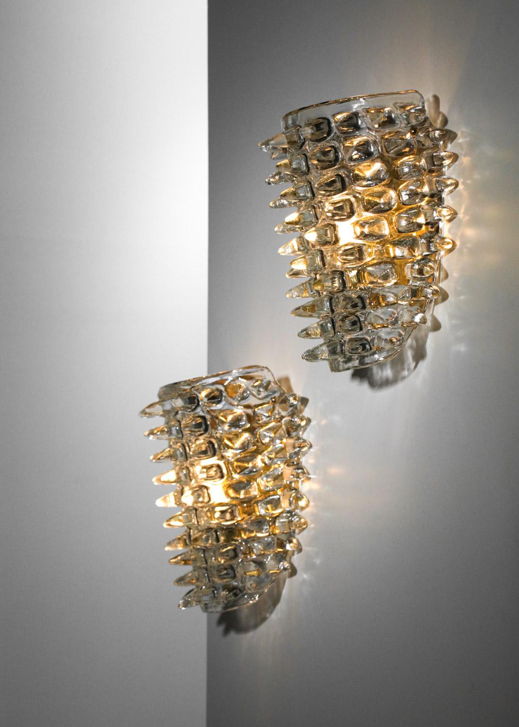 Large pair of modern italian sconces Murano glass For Sale 5
