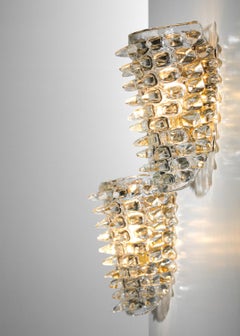 Handcrafted Modern Italian Brass and Murano Glass Sconces \"Pica\"