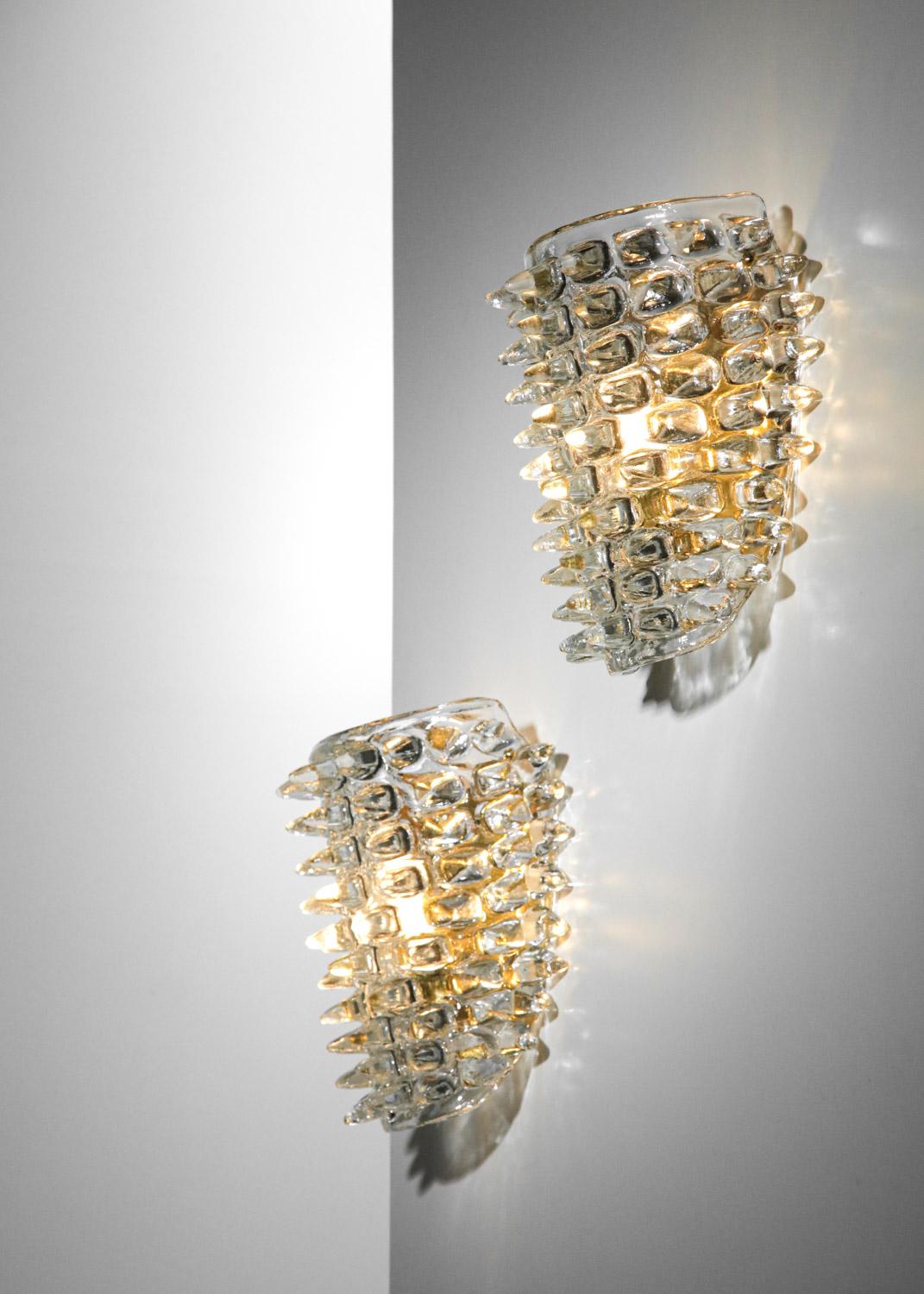 Contemporary Large pair of modern italian sconces Murano glass For Sale