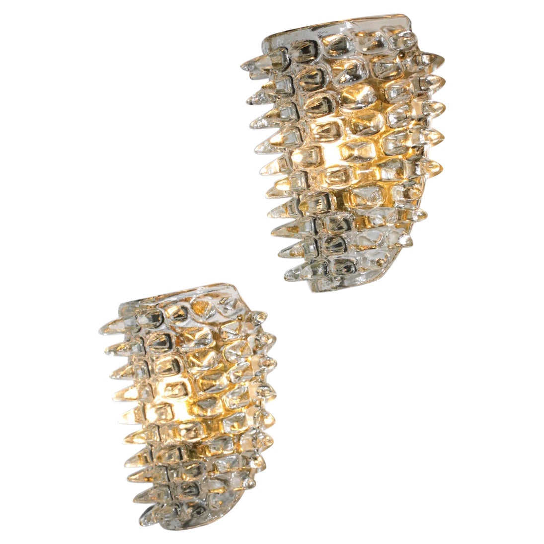 Grande coppia di appliques italiane moderne in vetro di Murano
