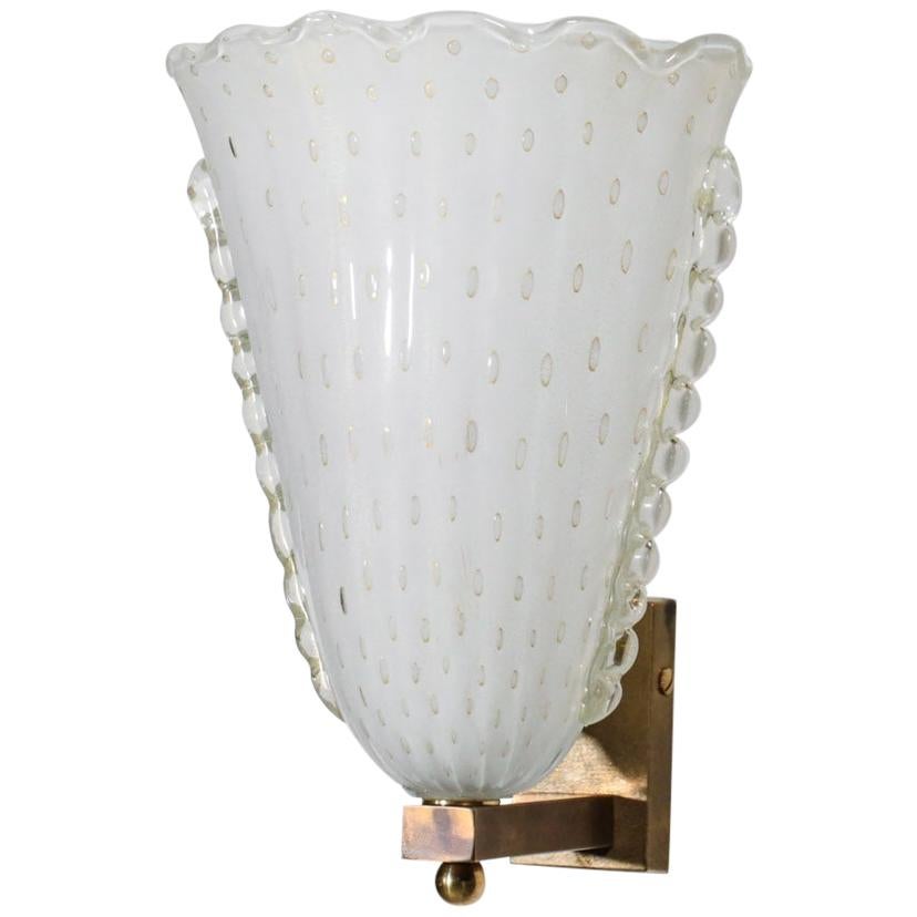 Large Pair of Modern Italian Wall Lights "Ornella", Murano Glass and Brass For Sale