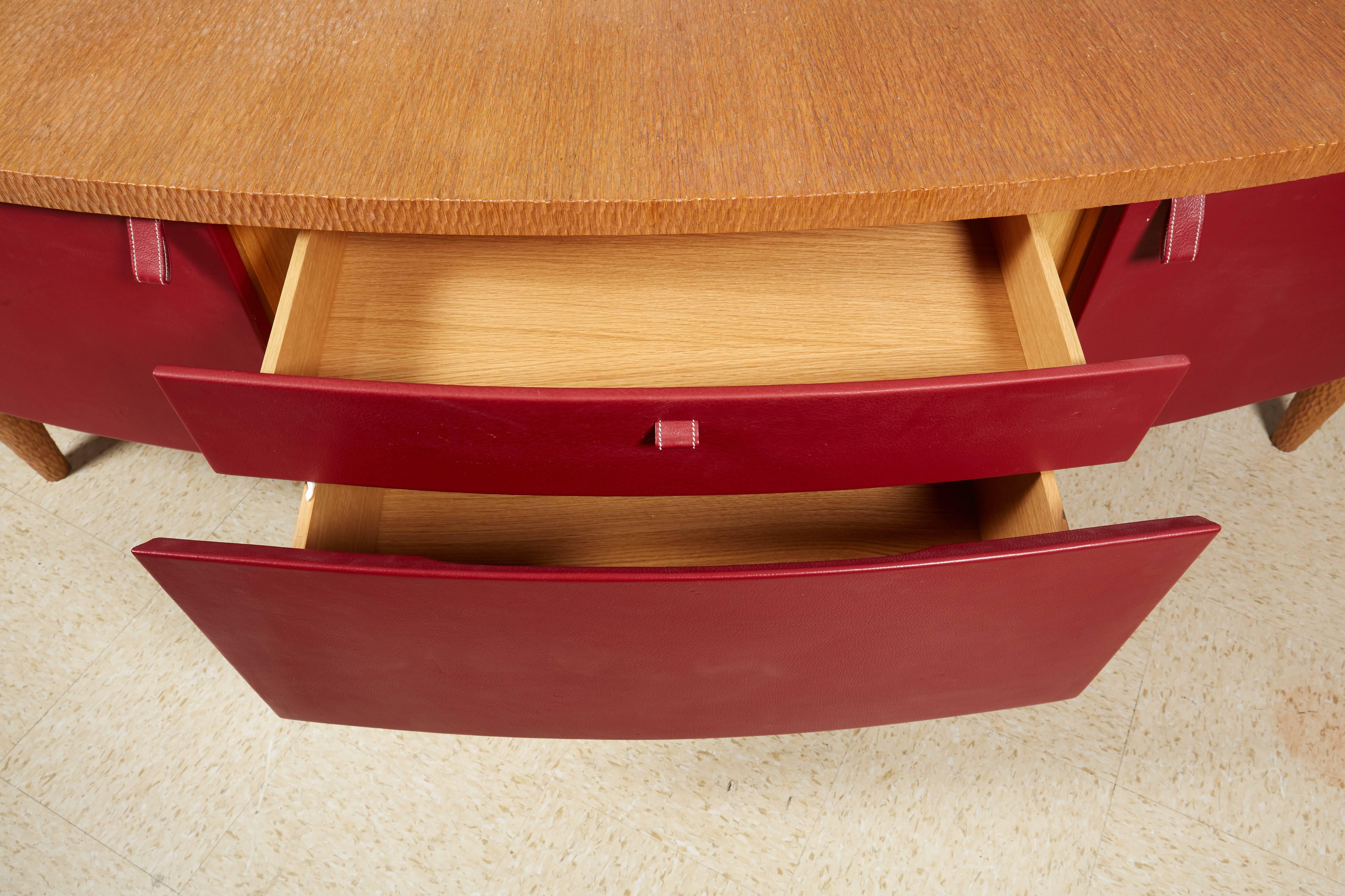 Large Pair of Modern Red Leather Mounted Wood Corner Cabinets or Commodes 5