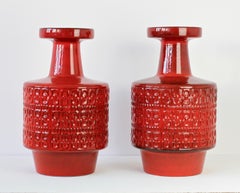 Grande paire de vases de sol rouges modernistes d'Allemagne de l'Ouest par la poterie Fohr:: vers 1970