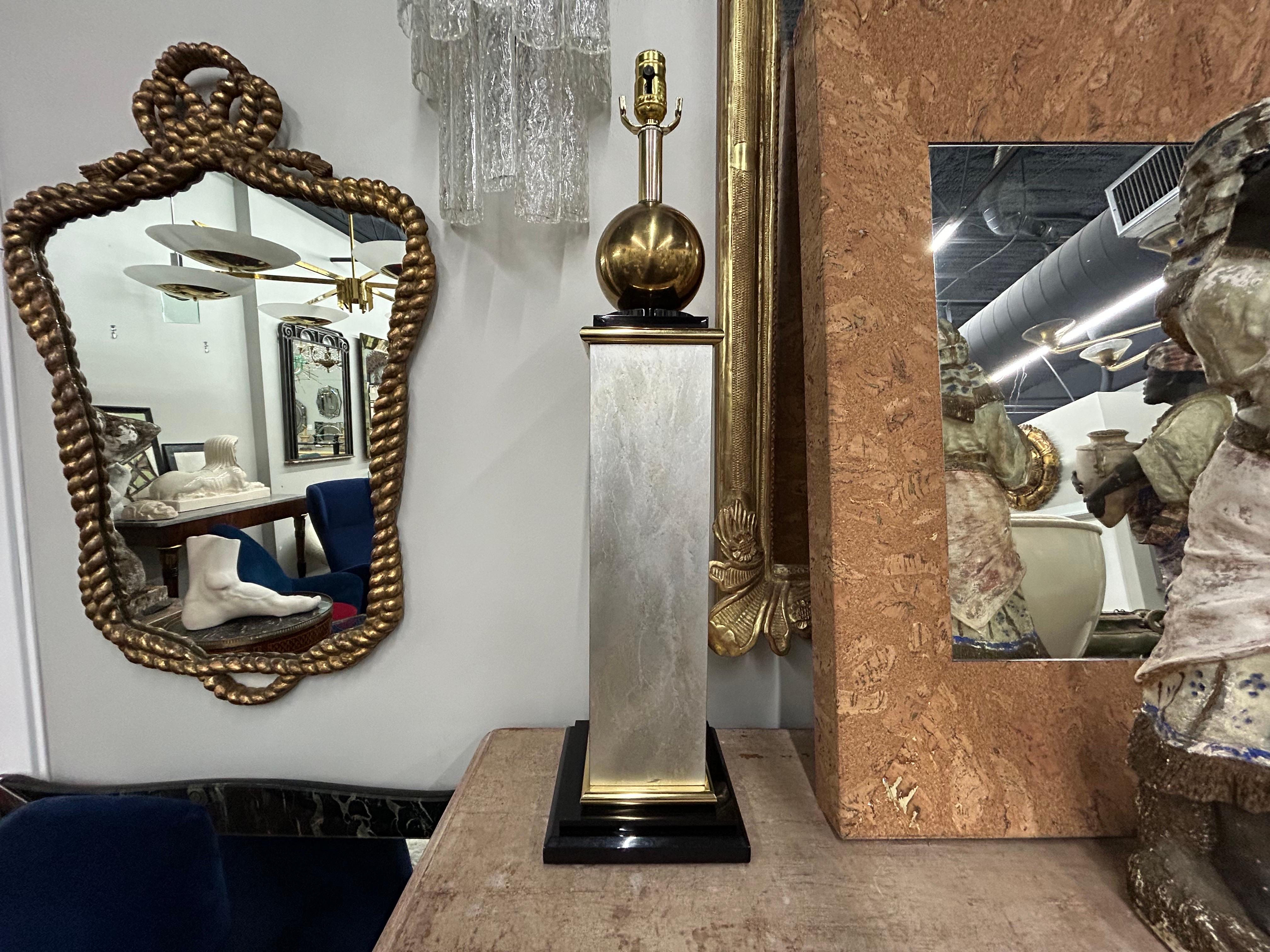 Large Pair Of Modernist Table Lamps.
This impressive pair of Modernist table lamps are made of metal, brass and acrylic.
These beautiful lamps have been newly wired with new sockets for the U.S. market and are ready for the shades of your choice!