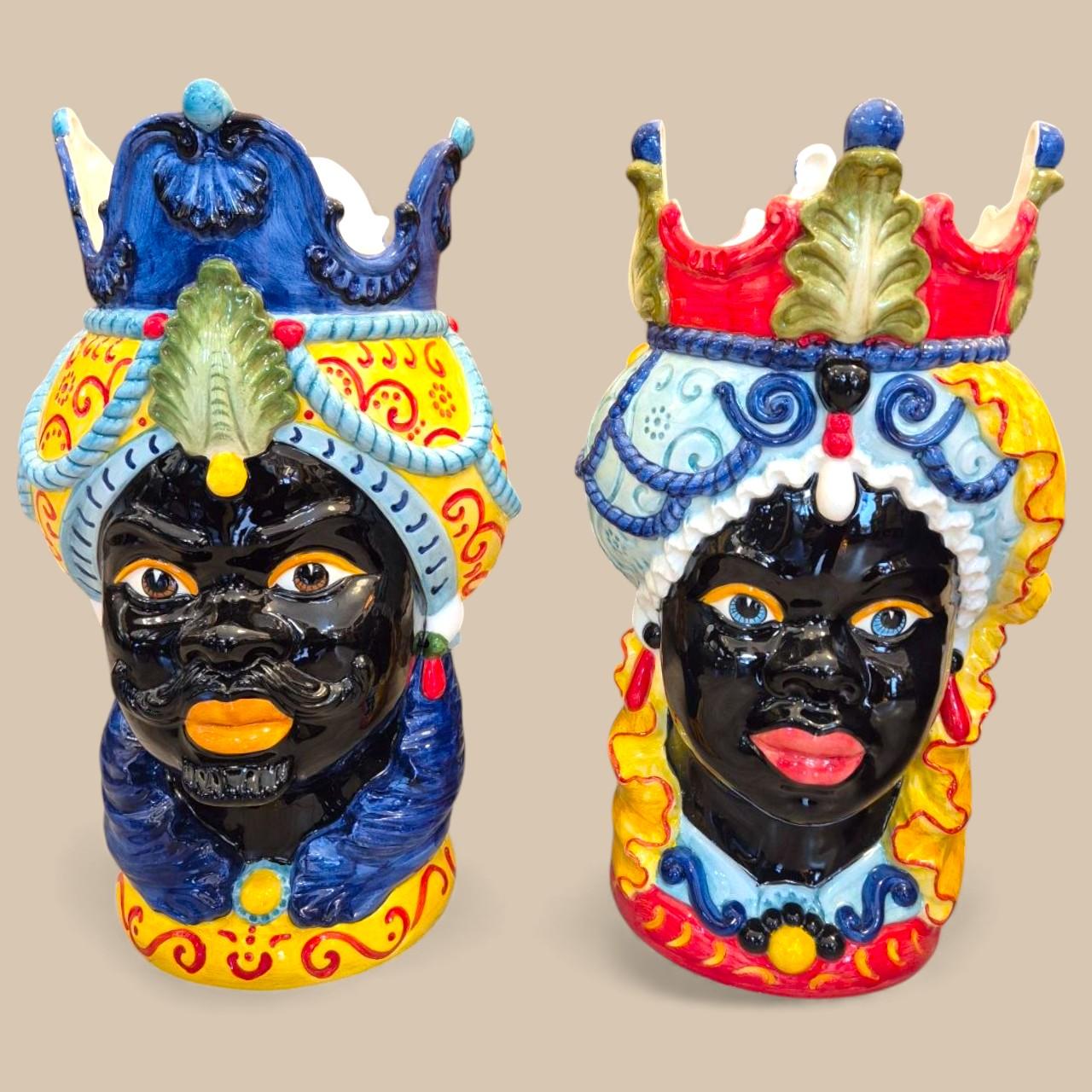 Large Pair of Moorish Heads in Italian Ceramic, Italy, Circa 1990 (Italienisch) im Angebot