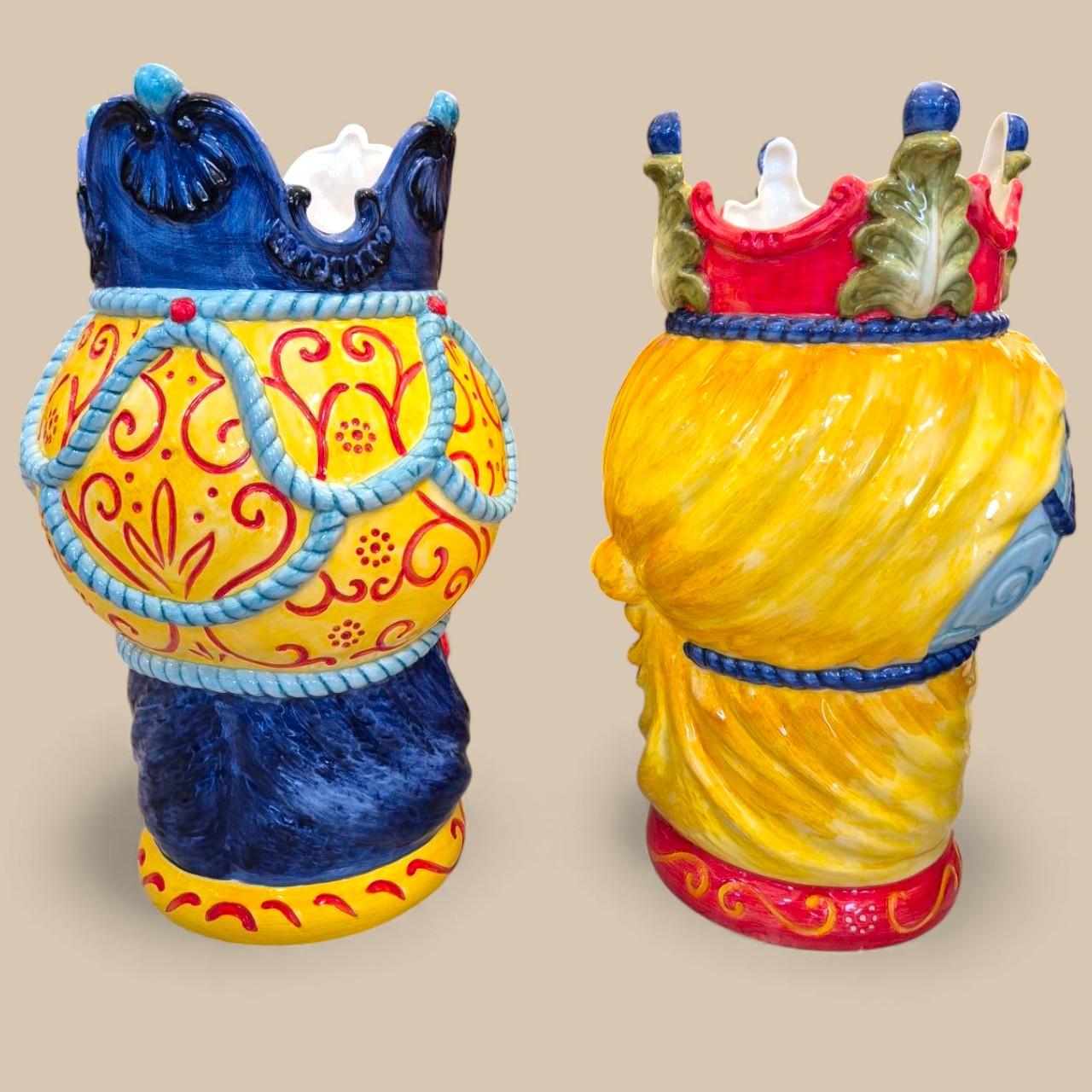 Large Pair of Moorish Heads in Italian Ceramic, Italy, Circa 1990 (Keramik) im Angebot