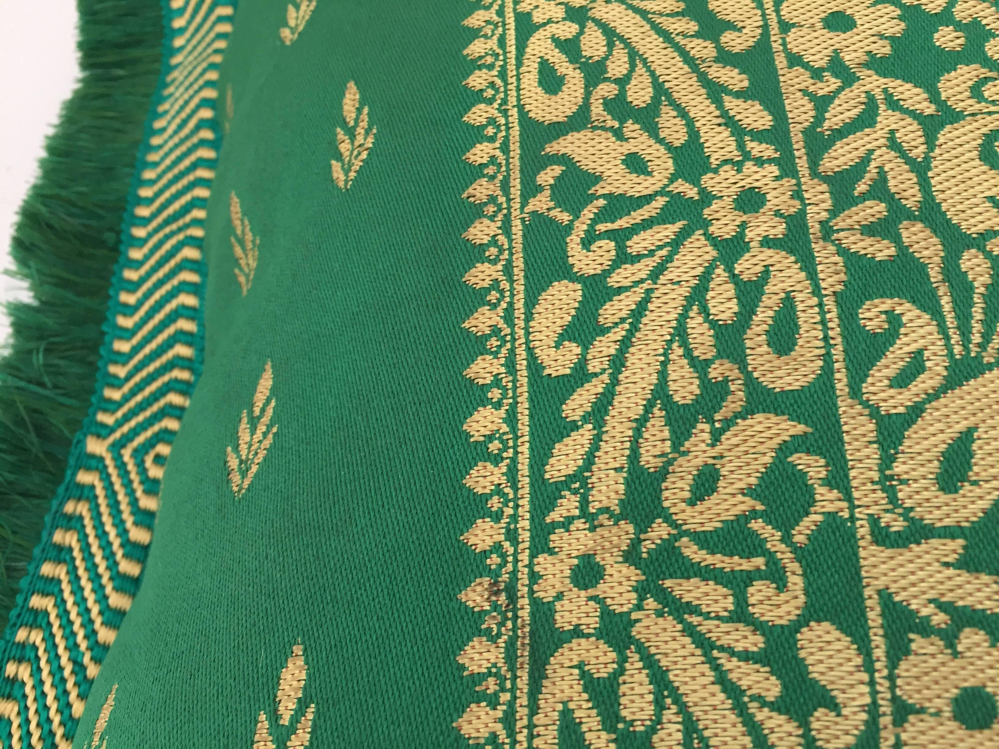 Fait main Grande paire de coussins décoratifs lombaires marocains à traversin vert damas en vente