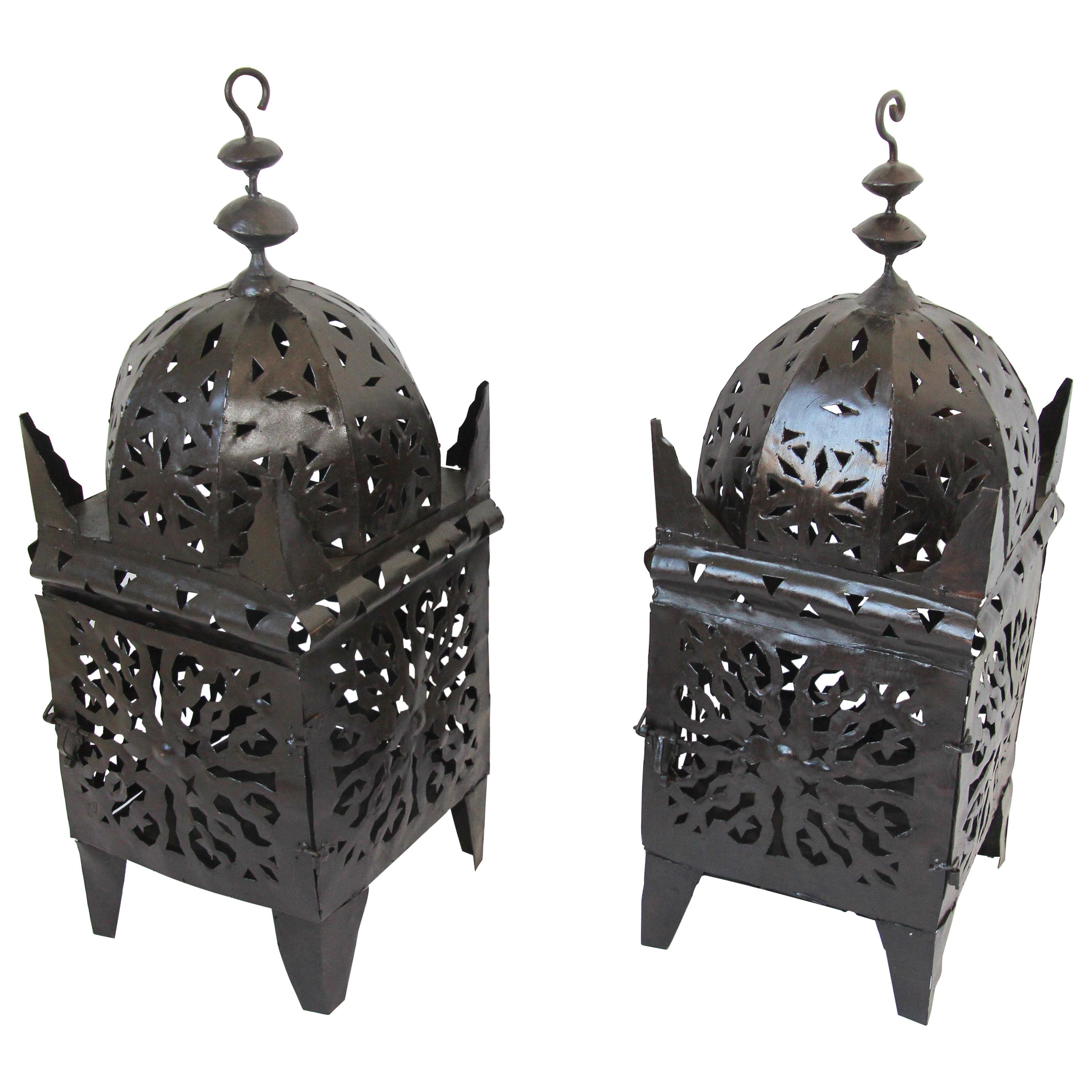 Set Of 3 Large Moroccan Kasbah Design Iron Lanterns Candle Holders 