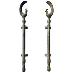 Large Pair of Mughal Indian Peacock Shaped Brass Silvered Door Handles
