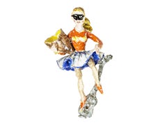 Large pair of Multicored glazed ceramic musicians from Albisola, Italy