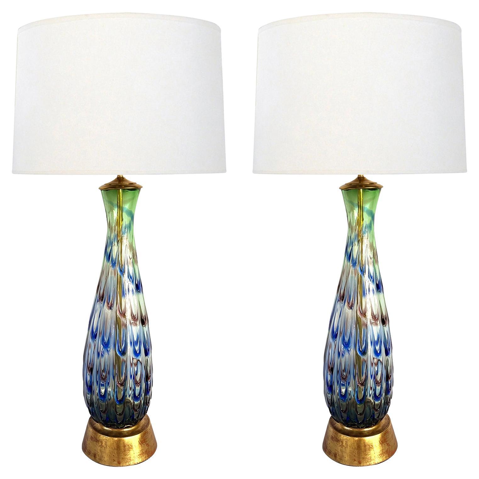 Grande paire de lampes d'art en verre de Murano des années 1960 à motif de gouttes d'eau