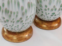 Large Pair of Murano 1960's White Bottle-Form Lamps with Celadon Inclusions