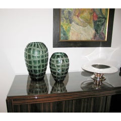 Large Pair of Murano Battuto Glass Vases