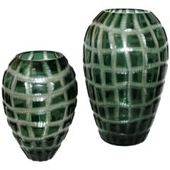 Large Pair of Murano Battuto Glass Vases