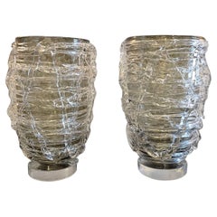 Large Pair of Murano Blown Glass Vases Signed Constantini