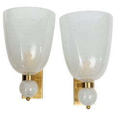 Pareja grande de apliques ovalados de latón Pulegoso soplado de Murano, Contempo