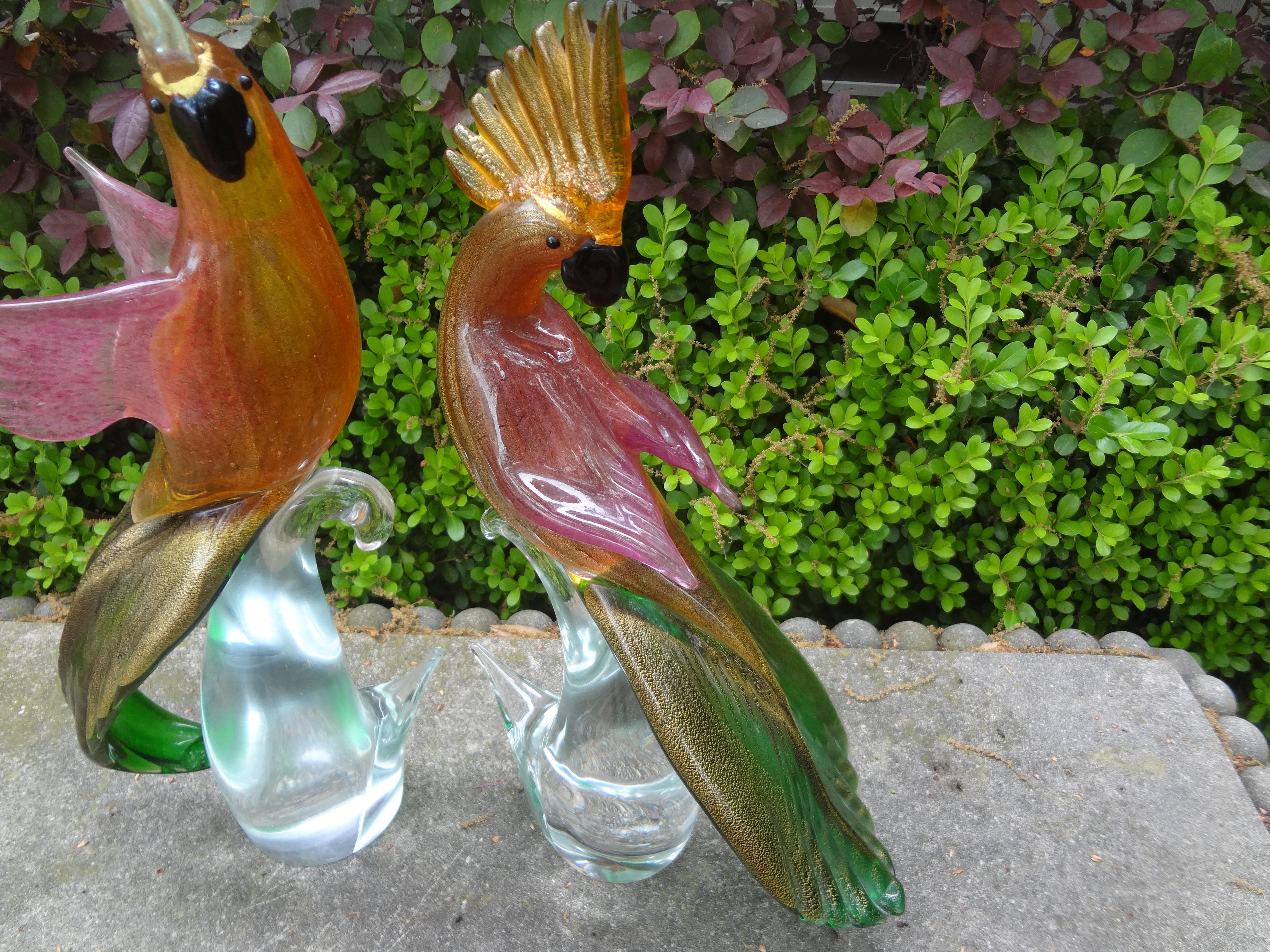 Italian Large Pair Of Murano Glass Cockatiels Or Parrots For Sale